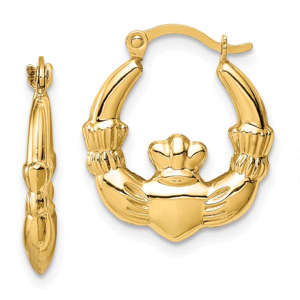 Gold Classics&#40;tm&#41; 18mm. 14kt. Polished Claddagh Hoop Earrings - image 