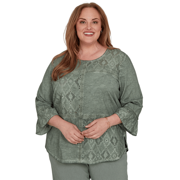 Plus Size Alfred Dunner Provence Flounce Sleeve Patchwork Blouse