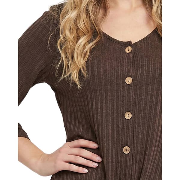 Womens NY Collection 3/4 Sleeve Knit Button Down Tie Front Blouse