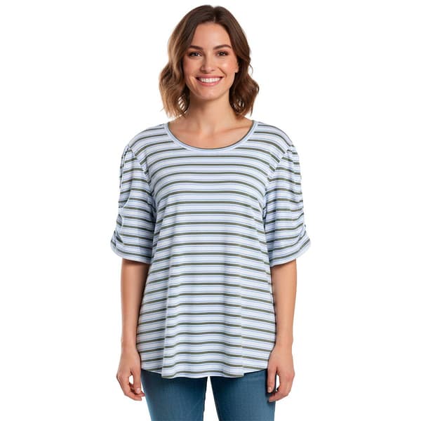 Petite Erika Ruby Ruched Elbow Sleeve Stripe Tee