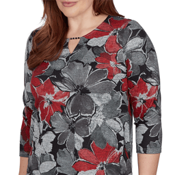Petite Alfred Dunner Classics 3/4 Sleeve Keyhole Floral Blouse