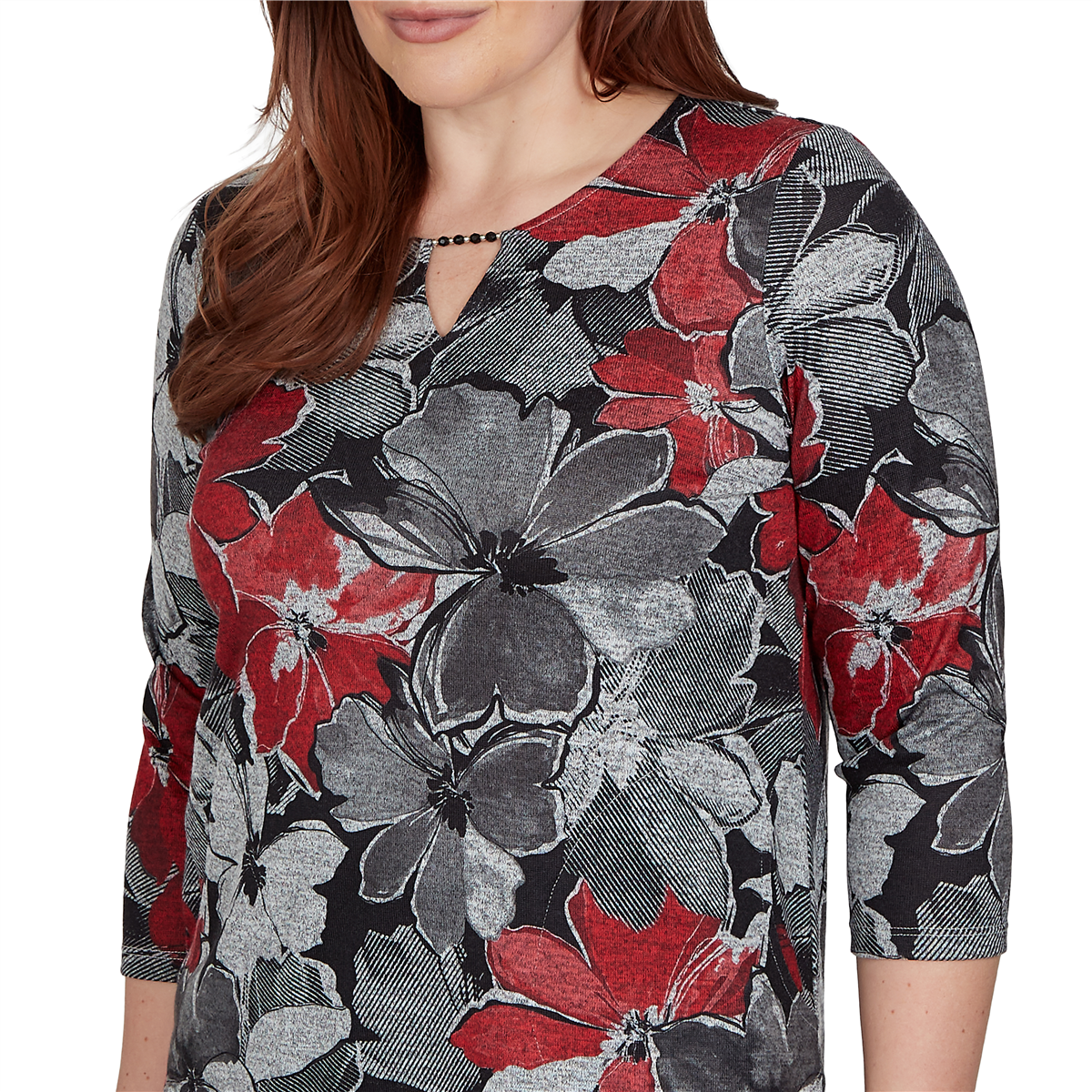 Petite Alfred Dunner Classics 3/4 Sleeve Keyhole Floral Blouse