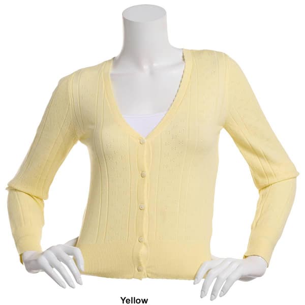 Juniors No Comment Mix Stitch Button Front Cardigan
