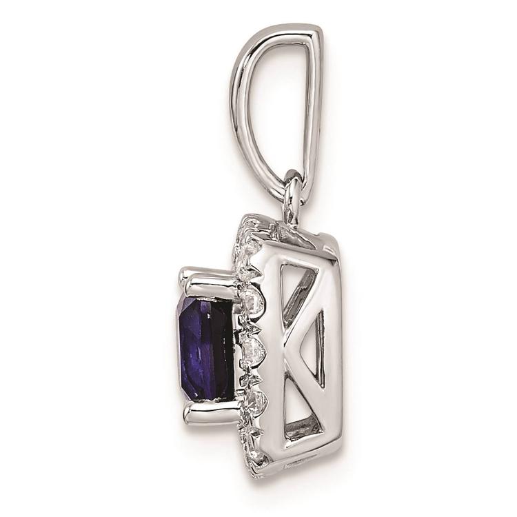 Pure Fire 14kt. White Gold Lab Created Blue Sapphire Halo Pendant