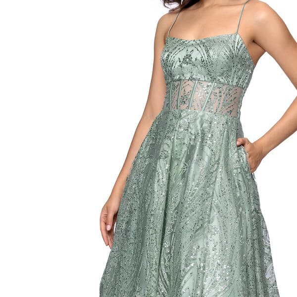 Juniors Blondie Nites Glitter Illusion Lace-Up A-Line Dress