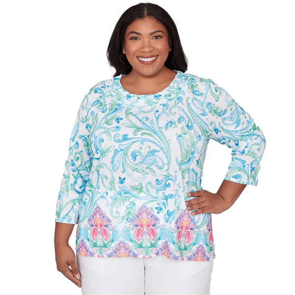 Plus Size Alfred Dunner Classics 3/4 Sleeve Scroll Floral Blouse - image 