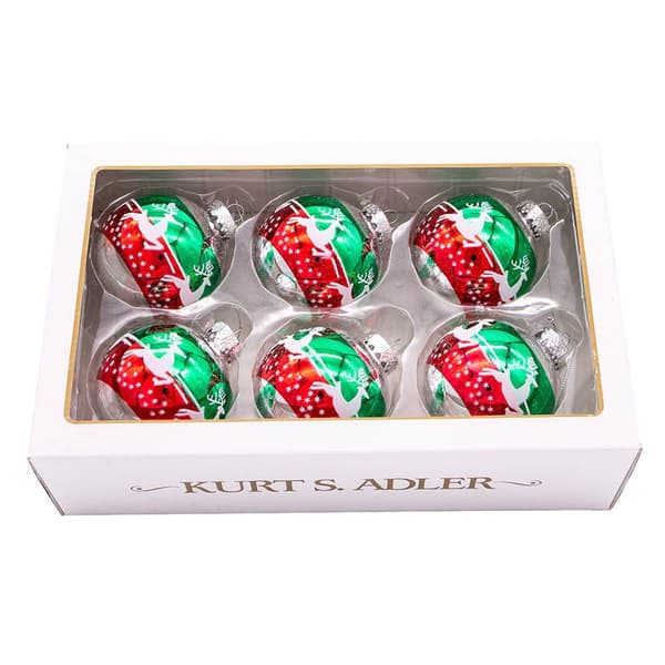 Kurt S. Adler 6pc. Red & Green Reindeer Glass Ball Ornaments Set