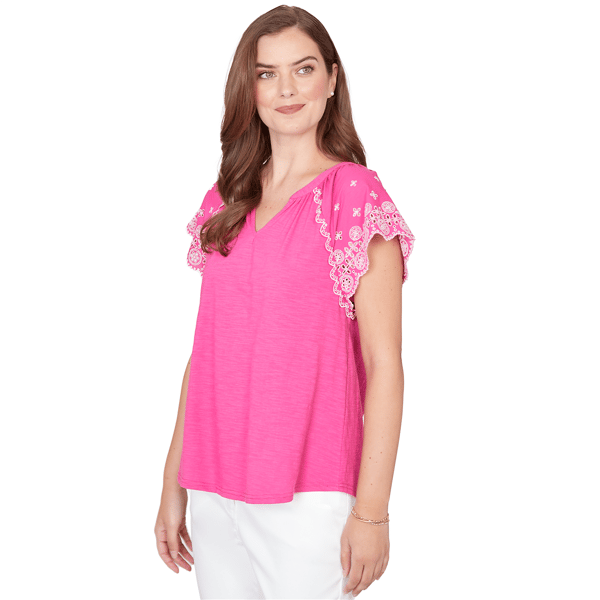 Womens Ruby Rd. Hothouse Florals Embroidery Sleeve Blouse