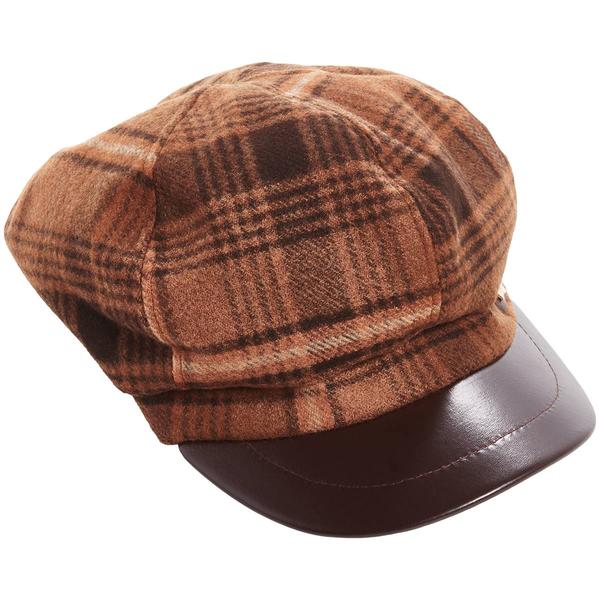 Womens Madd Hatter Plaid Faux Leather Brim Newsboy Hat