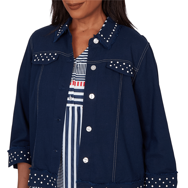 Womens Alfred Dunner Port Side Pearl Trim Denim Jacket