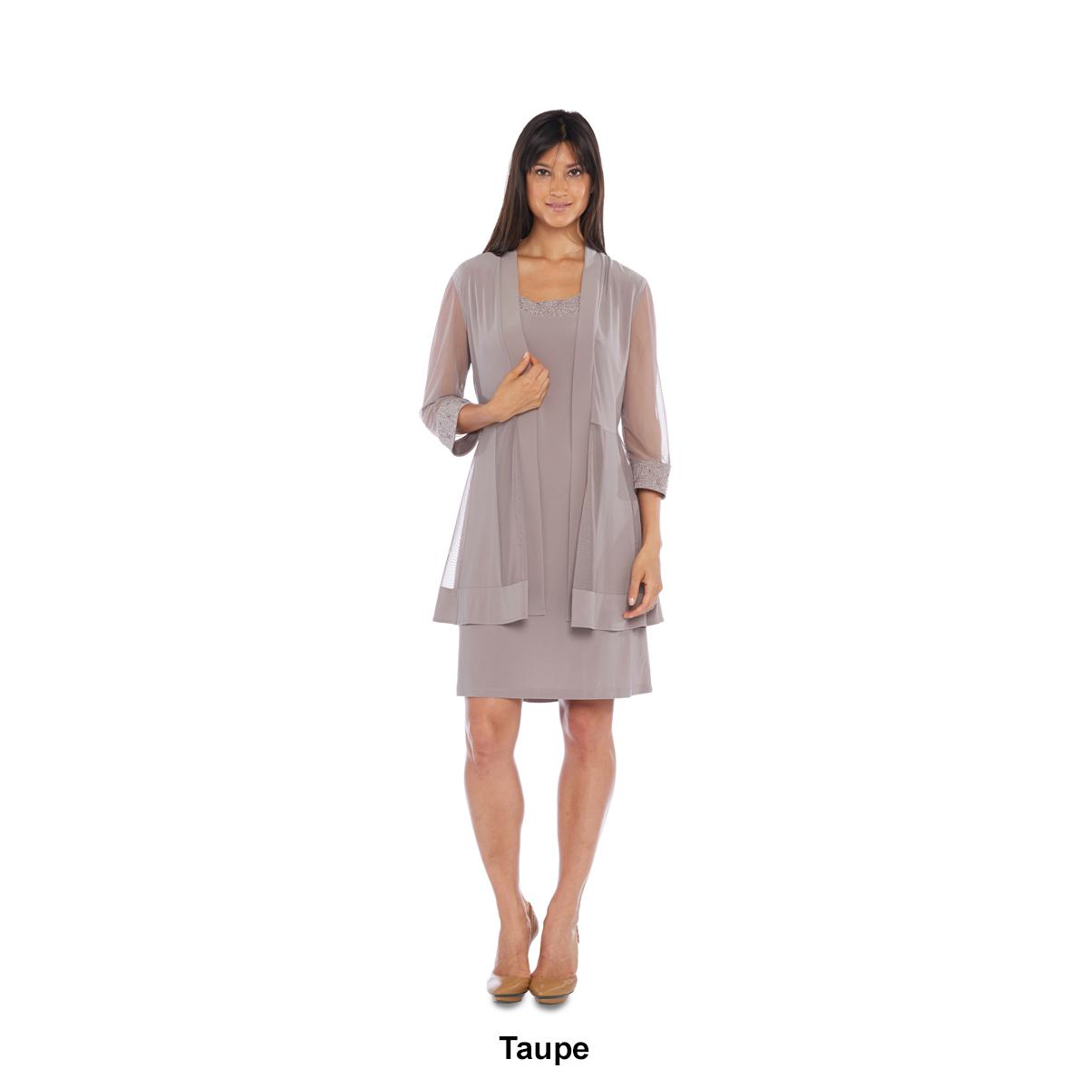 Womens R&M Richards 3/4 Sleeve Soft sheer Pleated Jacket Dress