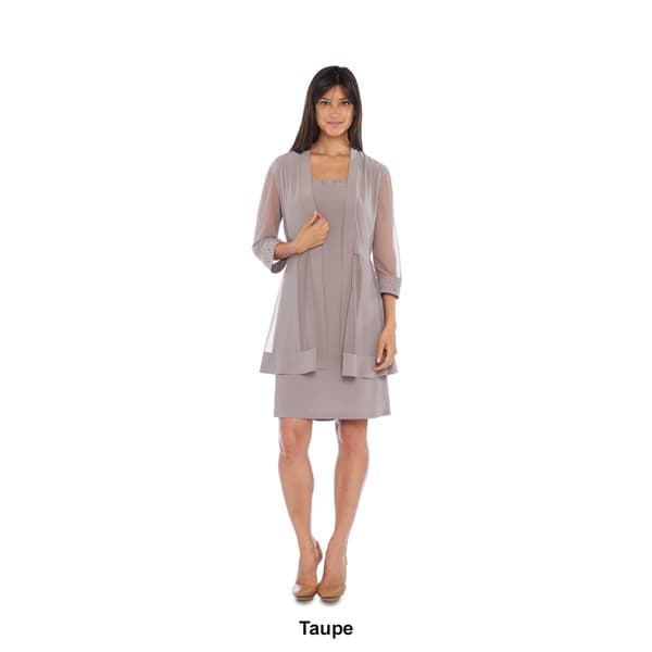 Womens R&M Richards 3/4 Sleeve Soft sheer Pleated Jacket Dress