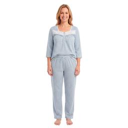 Womens Sophia 3/4 Sleeve Plaid Henley Pajama Set