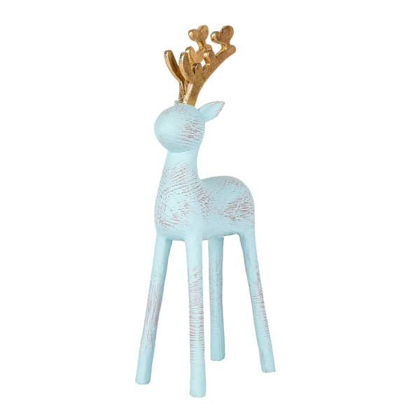 National Tree 9in. Pastel Blue Woodgrain Deer Figurine