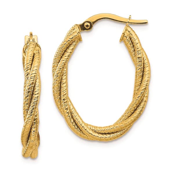 Gold Classics&#40;tm&#41; 14kt. Textured Twisted Oval Hoop Earrings - image 
