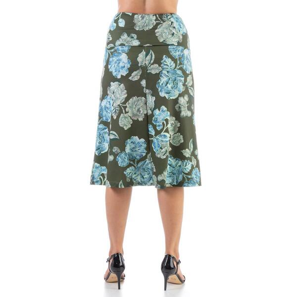 Womens 24/7 Comfort Apparel Floral Elastic Waist Skirt