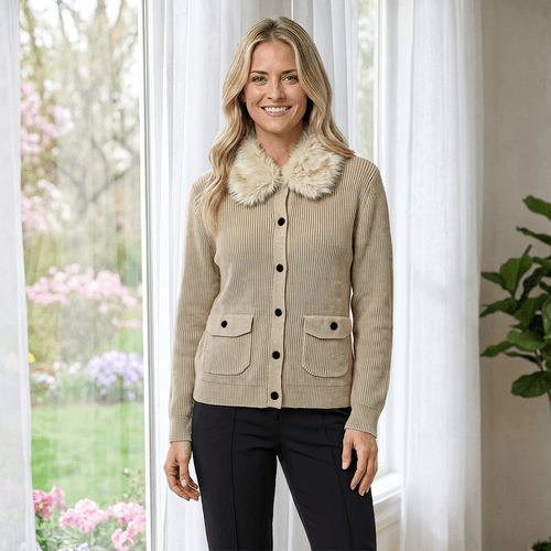 Womens Nanette Lepore Long Sleeve Faux Fur Collar Cardigan - image 