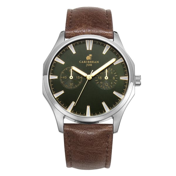 Mens Caribbean Joe Silver-Tone Green Dial Watch - CJ7159SL - image 