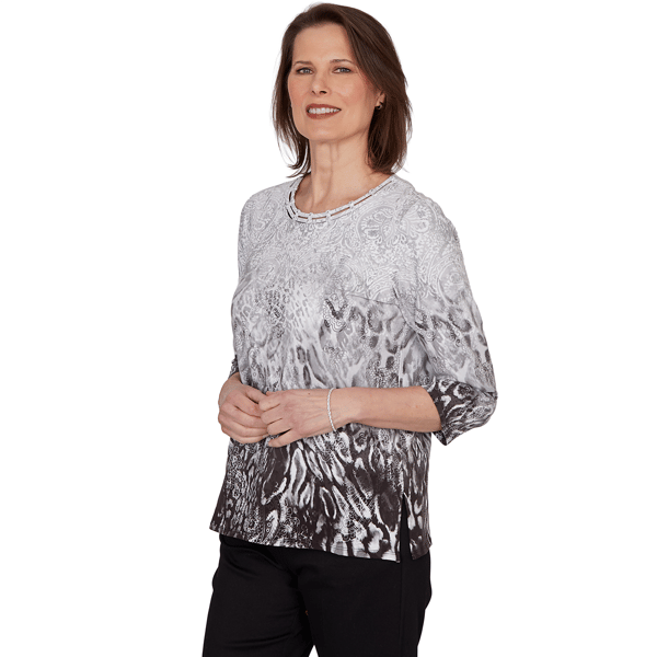 Womens Alfred Dunner Classics 3/4 Sleeve Ombre Abstract Blouse