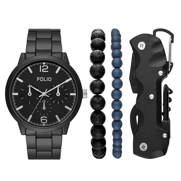 Mens Folio Watch Black Bracelet &amp; Multi-Tool Set - FMDFL6053 - image 