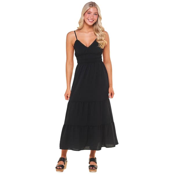 Juniors Madden Girl Air Flow Smock Waist V-Neck Midi Dress - image 