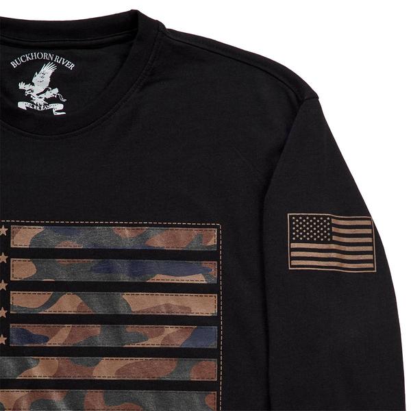 Mens Big & Tall Buckhorn River Long Sleeve Camo Flag Tee - Black