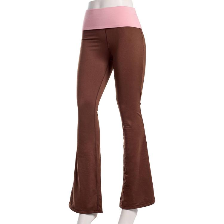 Juniors No Comment Fleece Lined Screen Fold Over Pants- Chocolate