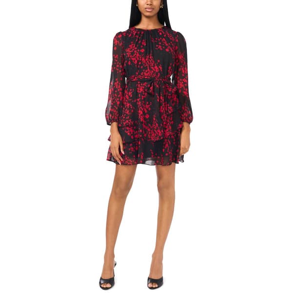 Petite MSK Long Sleeve Chiffon Tiered Hem Fit & Flare Dress - image 