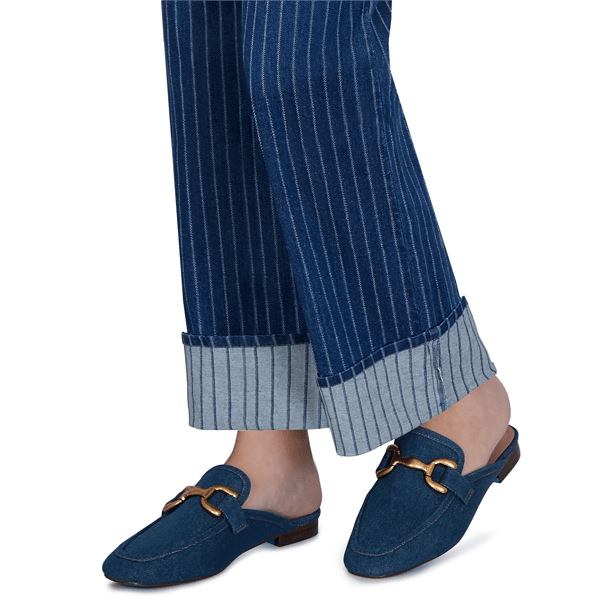 Womens Ruby Rd. Game of Luxe Pinstripe Wide Cuff Jeans