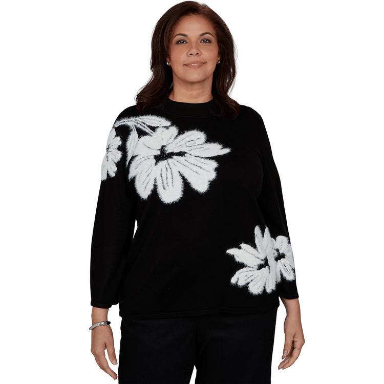 Plus Size Alfred Dunner Dinner Theater Feathered Floral Sweater