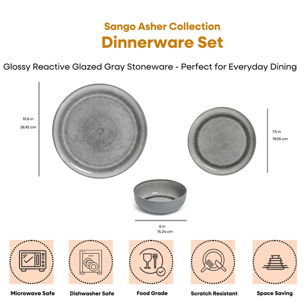Sango Asher 12pc. Grey Dinnerware Set with Reactive Glaze