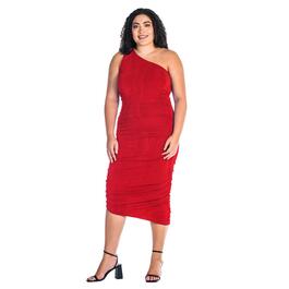 Plus Size 24/7 Comfort Apparel One Shoulder Ruched Bodycon Dress
