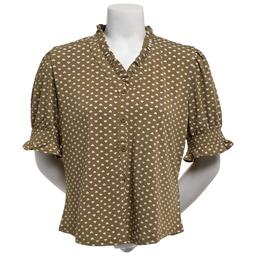 Womens Adrianna Papell Short Smocked Sleeve Leaf Blouse