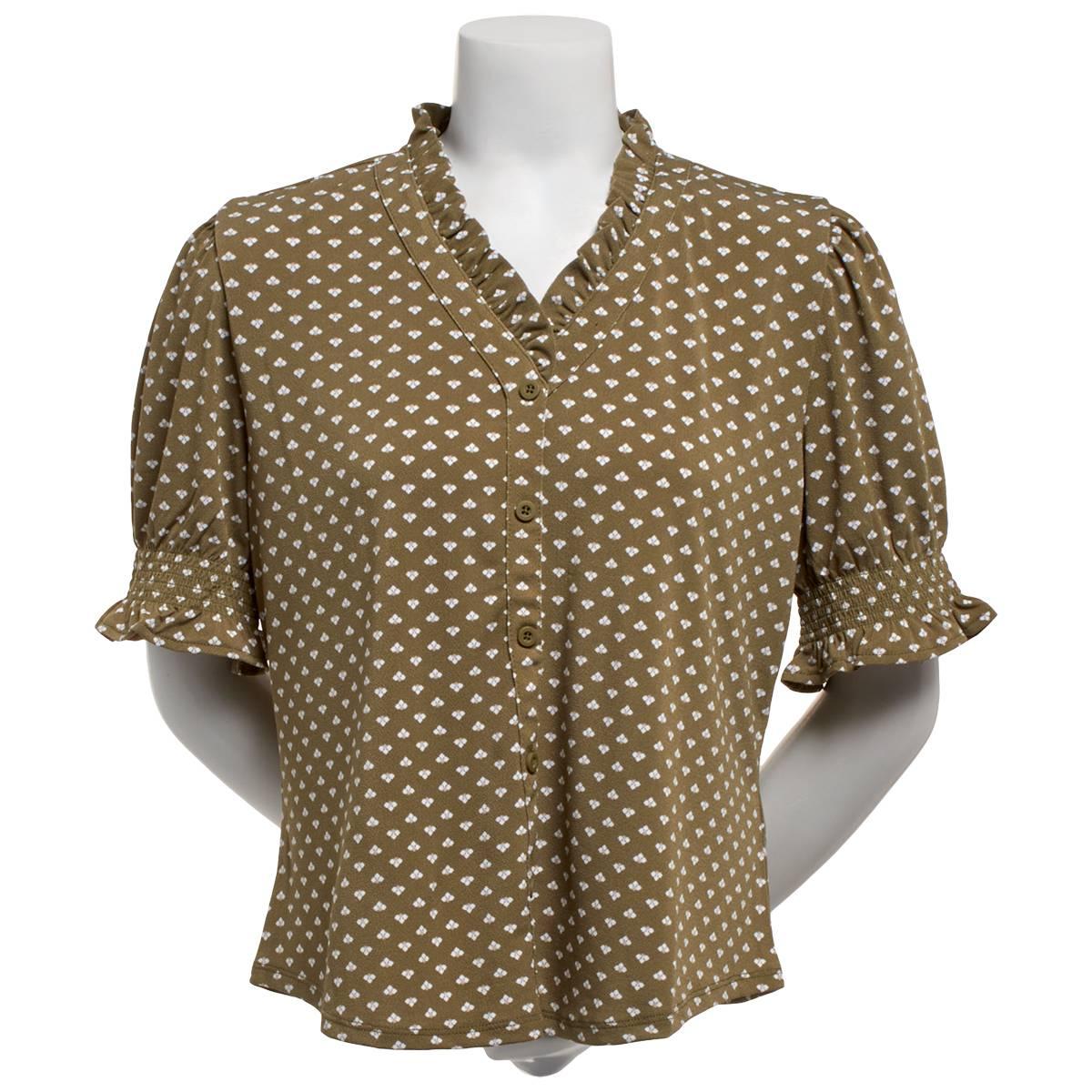 Womens Adrianna Papell Short Smocked Sleeve Leaf Blouse
