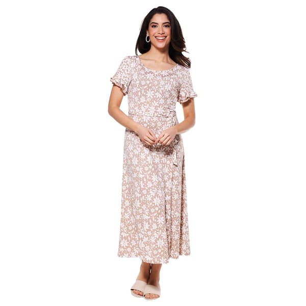 Womens Perceptions Short Sleeve Double Ruffle Floral Midi Dress