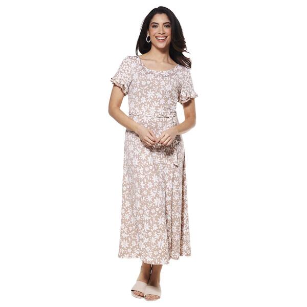 Womens Perceptions Short Sleeve Double Ruffle Floral Midi Dress - image 