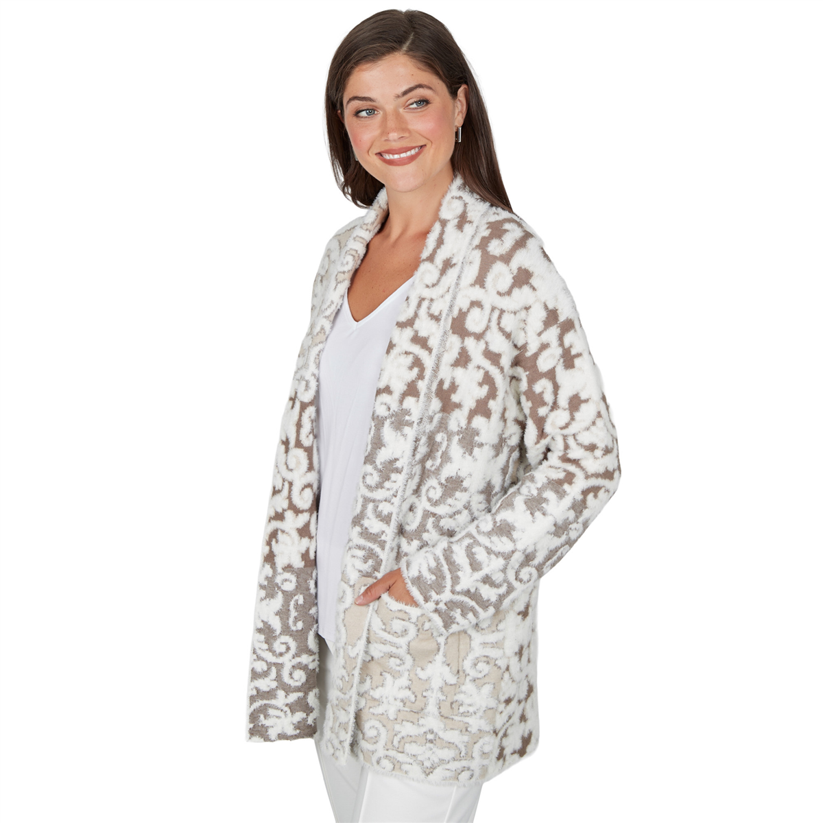 Womens Ruby Rd. Mythical Long Sleeve Ornate Open Front Cardigan