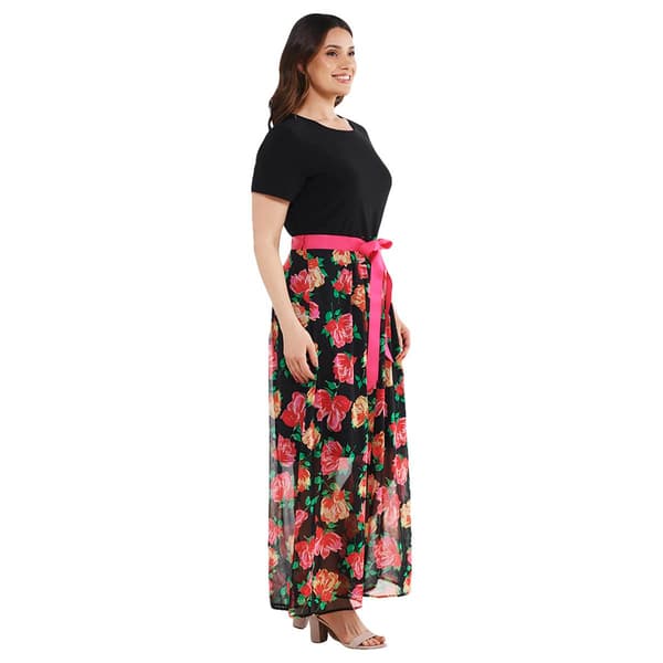 Womens Ellen Weaver Short Sleeve Floral Chiffon Maxi Dress