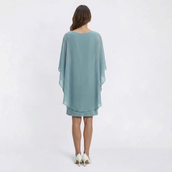 Plus Size Connected Apparel Capelet Overlay Rhinestone Dress