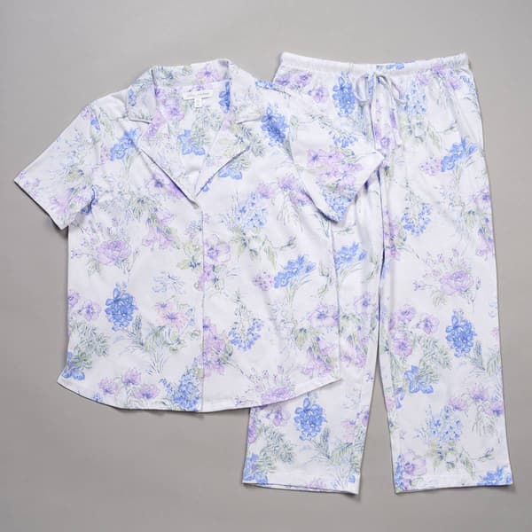 Petite Carole Hochman Floral Short Sleeve Capri Pajamas Set - image 