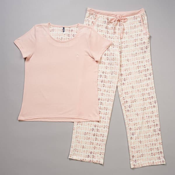 Plus Size IZOD&#40;R&#41; Short Sleeve Hacci Top/Floral Pants Pajama Set