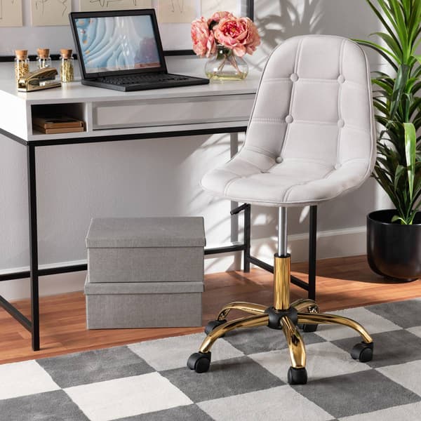 Baxton Studio Kabira Glam & Luxe Grey Velvet Swivel Office Chair