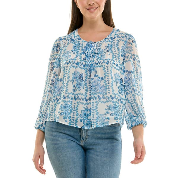 Womens Zac & Rachel Bracelet Sleeve French Print Chiffon