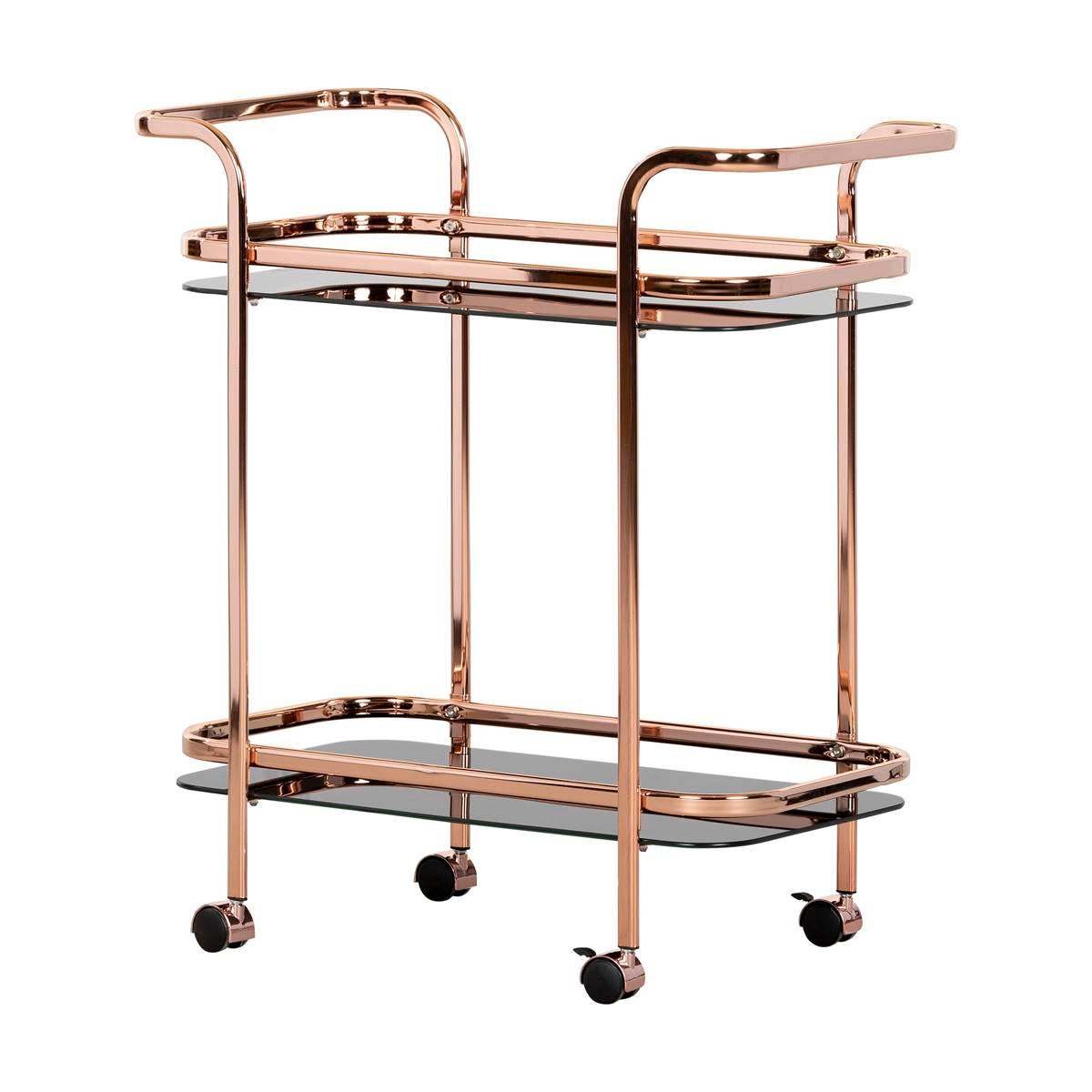 South Shore Maliza Rose Gold and Glass Bar Cart