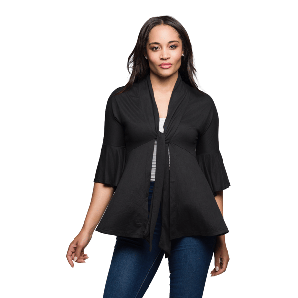 Womens 24/7 Comfort Apparel Tie Front Bell Sleeve Cardigan - image 