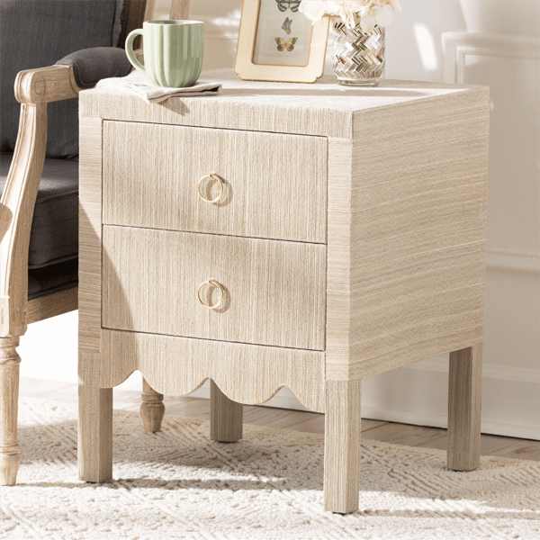 bali & pari Juniper Grasscloth Nightstand with Scalloped Base