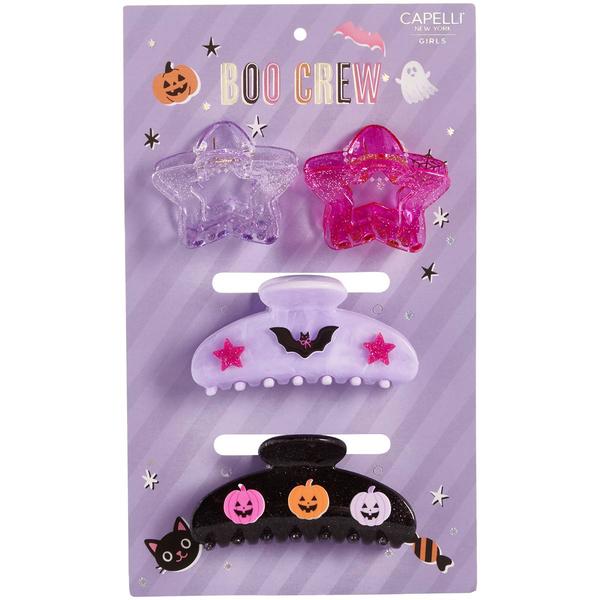Girls Capelli New York 4pc. Bats/Stars/Jack O''Lantern Claw Clips - image 