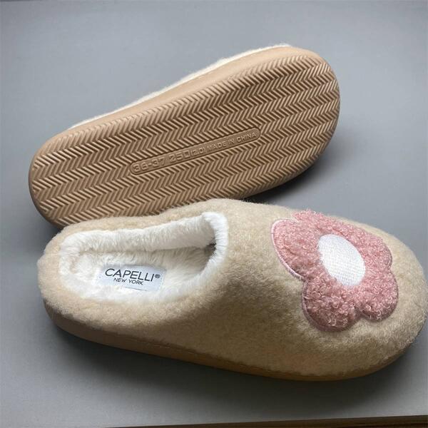 Womens Capelli New York Faux Berber Scuff Flower Slippers - image 