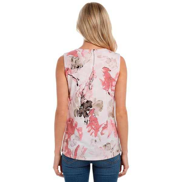 Womens Calvin Klein Sleeveless Pleat Neck Floral Blouse