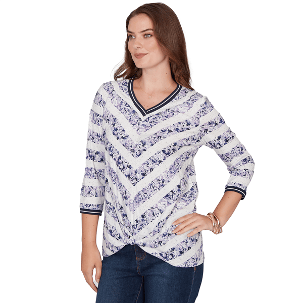 Petite Ruby Rd. Jetsetter Floral Chevron Knot Front Blouse